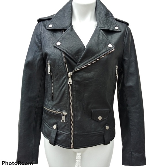 NEW 7 FOR ALL MANKIND BLACK 100% LEATHER BIKER NWT - Picture 1 of 10
